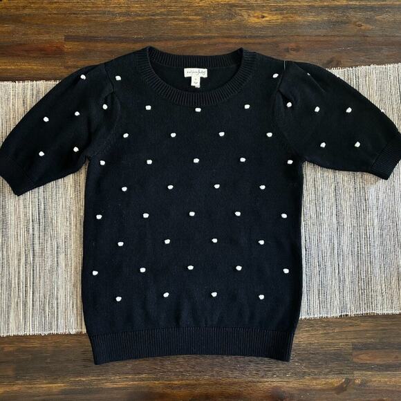 MAISON JULES | Black Puff Short Sleeve Sweater with White Polka Dot Size S - Picture 2 of 5